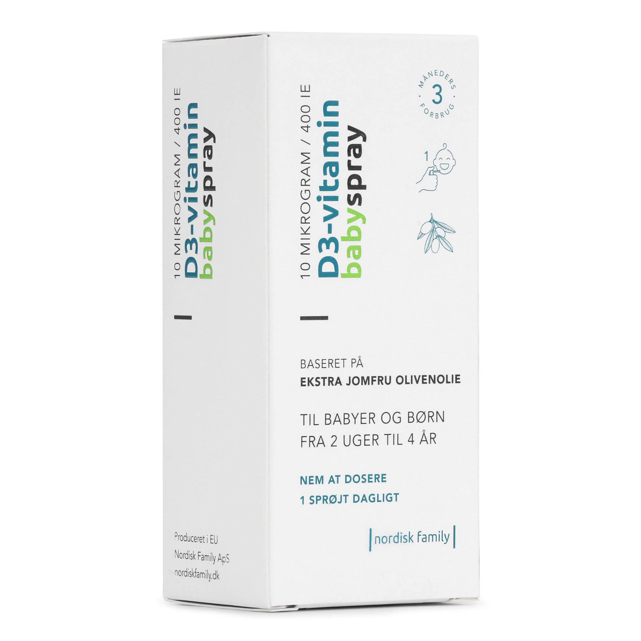 Nordisk Family Vitamin D3 baby spray packaging box shown from an angle